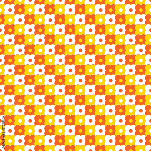 A swatch of the cute flower background tile texture is available in orange, white, yellow. / 可愛いお花の背景素材 タイルテクスチャ スウォッチ対応 オレンジ 白 黄色