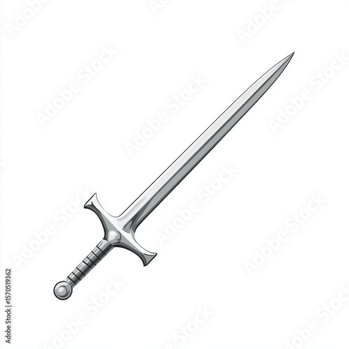 Silver Sword with Crossguard on White Background