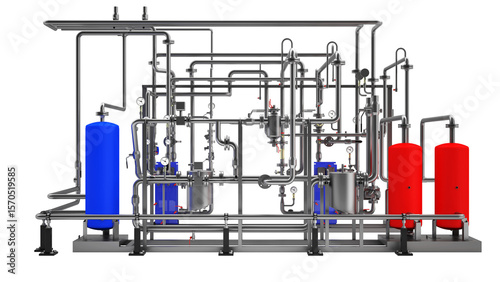 Industrial Boiler Room – Large-Scale 3D Rendering of Mechanical Equipment and Piping System