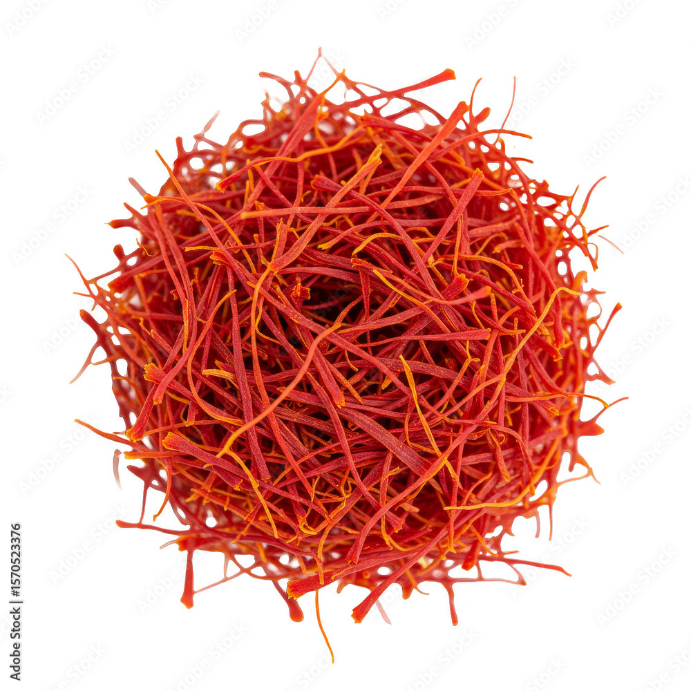 Fototapeta premium Isolated Saffron Spice Close Up, Vibrant Red Herb Seasoning Aroma