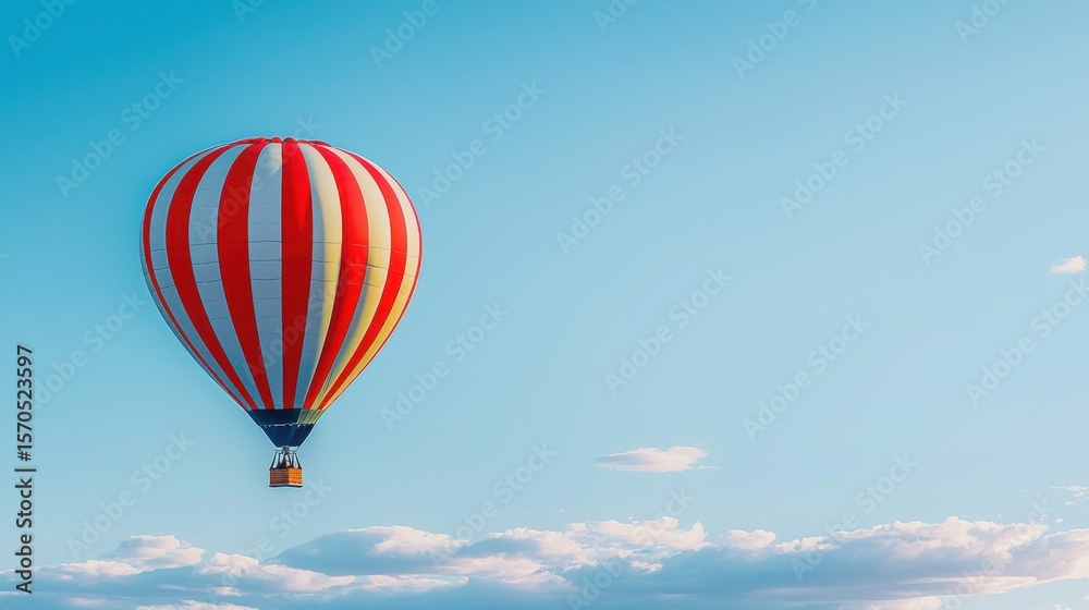 Fototapeta premium Hot air balloon soaring in a clear blue sky during daylight with clouds in the background