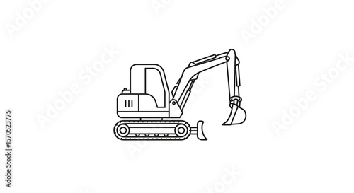 mini excavator illustration, Monoline Mini Excavator Vector Icon