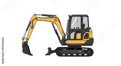 Clean Black and White Mini Excavator Vector Isolated