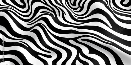 Black and white warped wavy lines form a vibrant, seamless optical illusion zebra-striped pattern, stripes, distorted