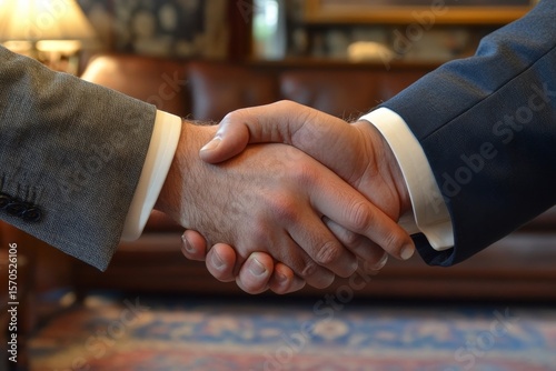 Two businessmen shaking hands in a meeting after finalizing the project agreement, Generative AI