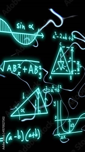 Animation of scientific data processing over dark background