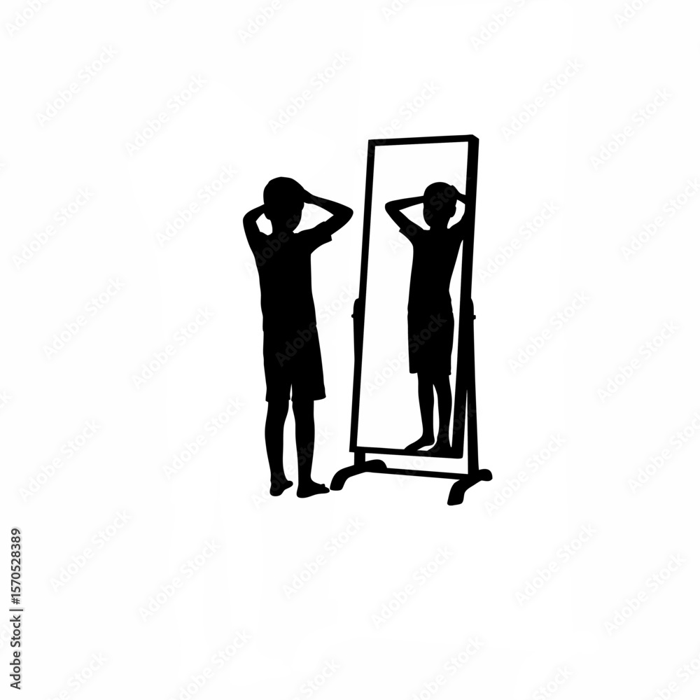 custom made wallpaper toronto digitalSilhouette of boy standing in front of mirror adjusting posture on white background
