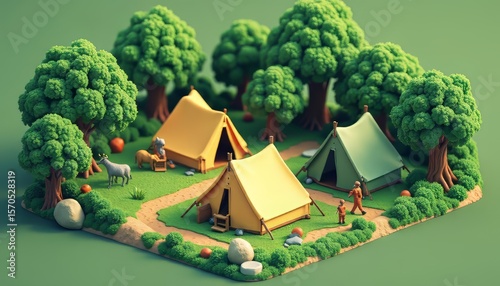 Camping Scene with Tents and Trees