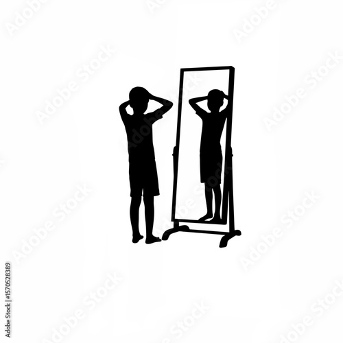 Wallpaper Mural Silhouette of boy standing in front of mirror adjusting posture on white background Torontodigital.ca