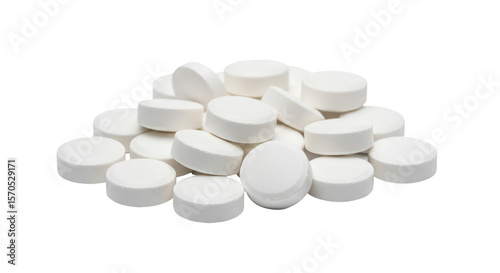 Pile of White Medicine Pills for Healthcare Transparent Background