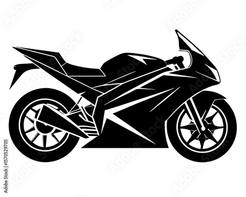 Sleek black silhouette of a modern sport motorcycle on a white background