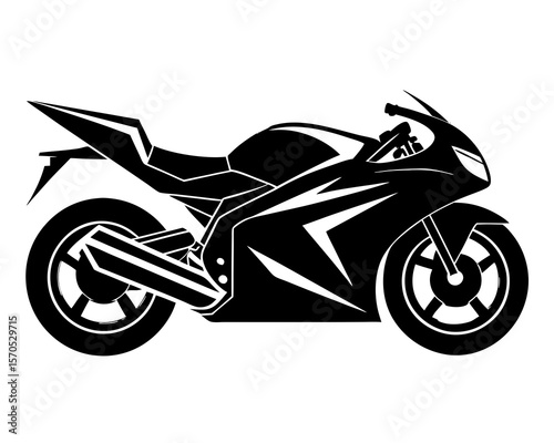 Sleek black sport motorcycle silhouette with sharp angular design elements