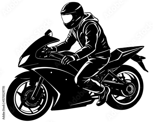 Silhouette of a motorcycle rider in full gear on a sportbike