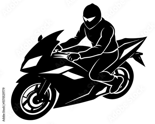 Silhouette of a motorcycle rider in full gear on a sportbike
