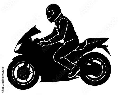 Silhouette of a motorcycle rider in full gear on a sportbike