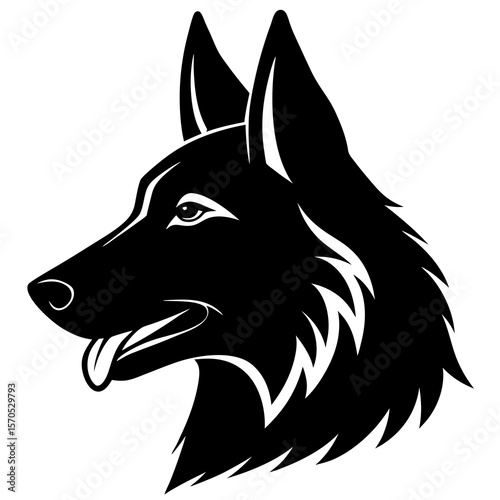 Black and white silhouette of a german shepherd dog head profile