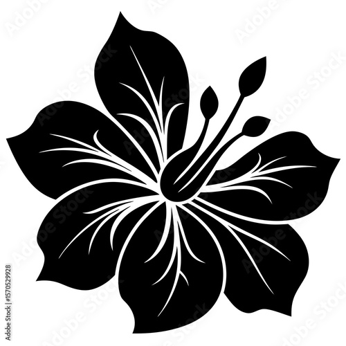 Elegant black silhouette of a hibiscus flower with detailed petals and stamens