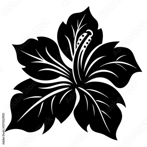 Stylized black silhouette of a hibiscus flower on a white background
