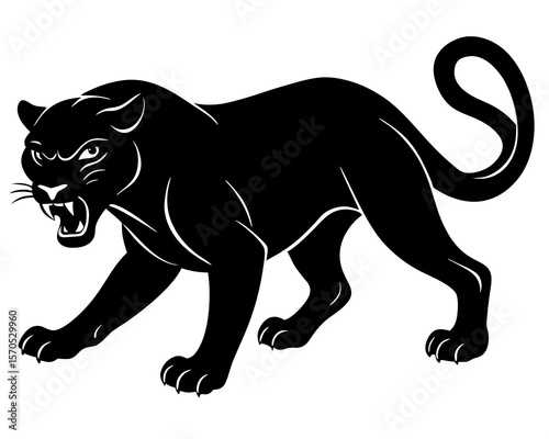 Aggressive black panther roaring with sharp claws and fierce eyes