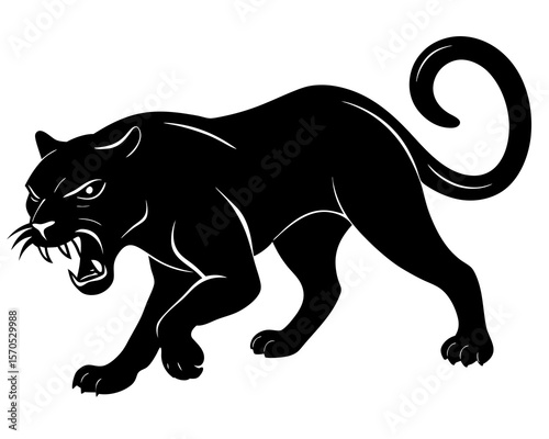Aggressive black panther silhouette roaring with sharp teeth and claws