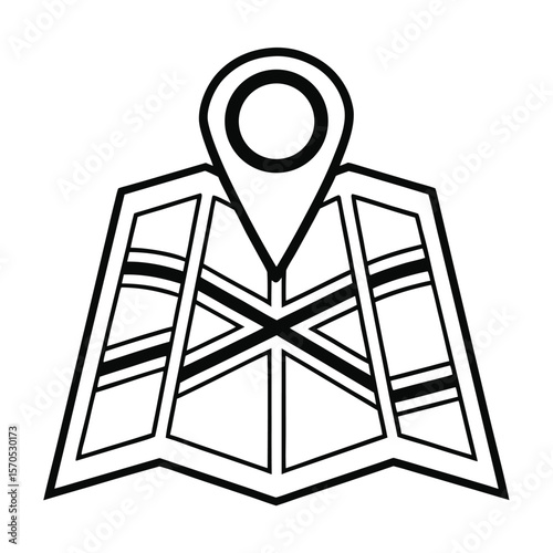 Black and White Map Marker Silhouette Icon Isolated on White Background