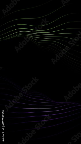 Change color wavy lines pattern on clean black looped copy space vertical background.
