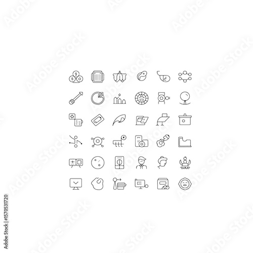 A collection of various minimalist line art icons arranged neatly grid