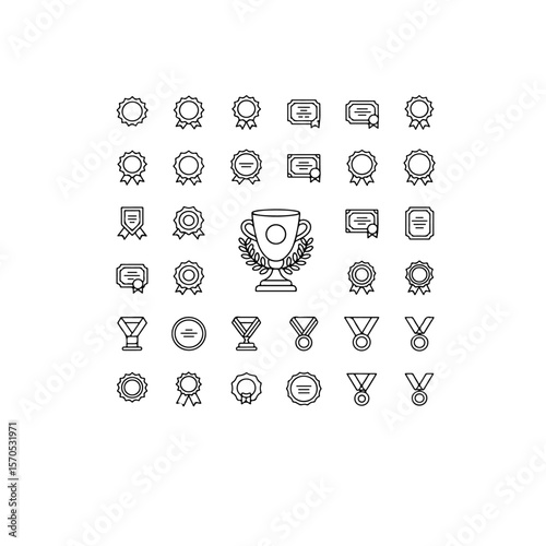 A collection of outlined awards and achievements icons in a grid layout