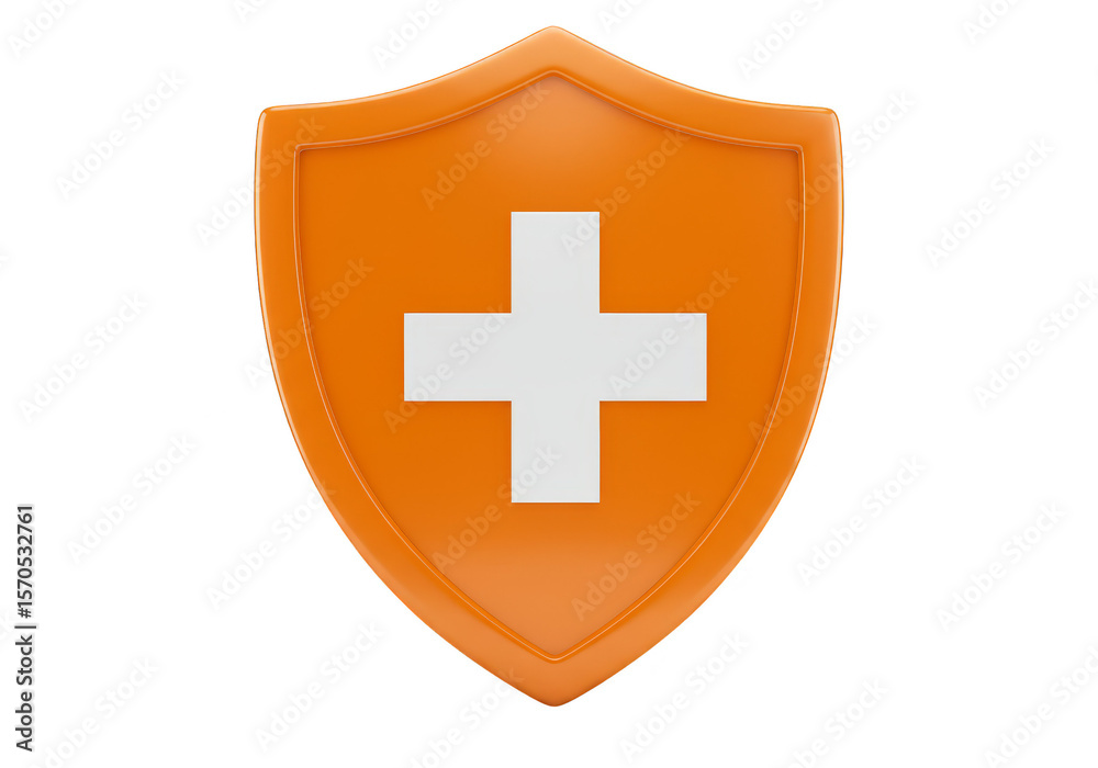 Obraz premium Orange Shield with White Cross 3D Rendering for Protection Security
