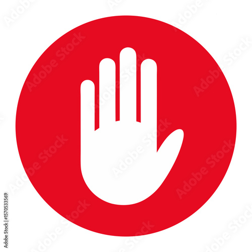 Red stop hand sign icon, a warning symbol illustration for forbidden computer safety web design