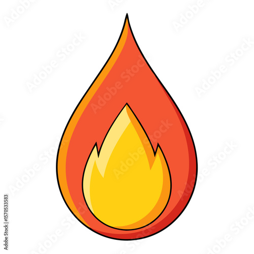 Vector fire drop icon with a hot flame design, a symbol of danger and flammable liquid