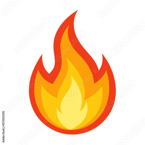 Vector fire flame icons illustrate the hot, burning symbol of danger and warmth