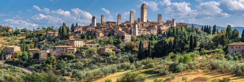 Fototapeta premium Tuscany San Gimignano. Mediaeval Town Landscape in Italy Countryside