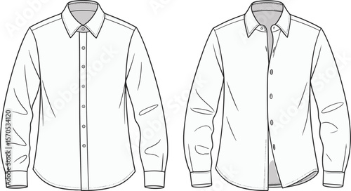 Vector template of men's formal long sleeve shirt, front and open views, classic button-down fashion design for apparel and textile mockups

 flat vector illustration