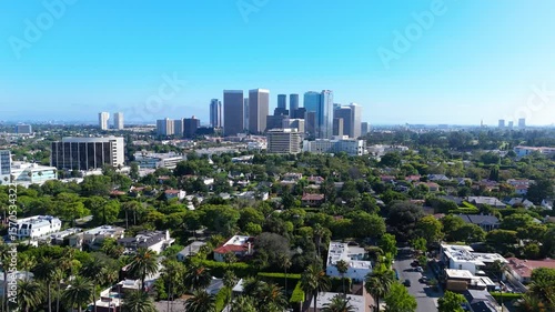 Beverly Hills skyline and lush residential area with Century City towers in background, June 30, 2025