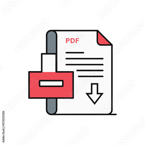 PDF File Download Icon – Document and Arrow Symbol Vector