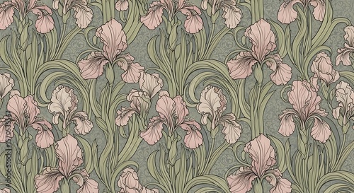 Elegant Pink Iris Flower Pattern Vintage Style Background