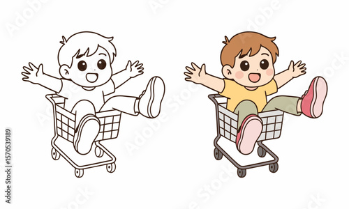 Man with shopping trolley coloring page for kids