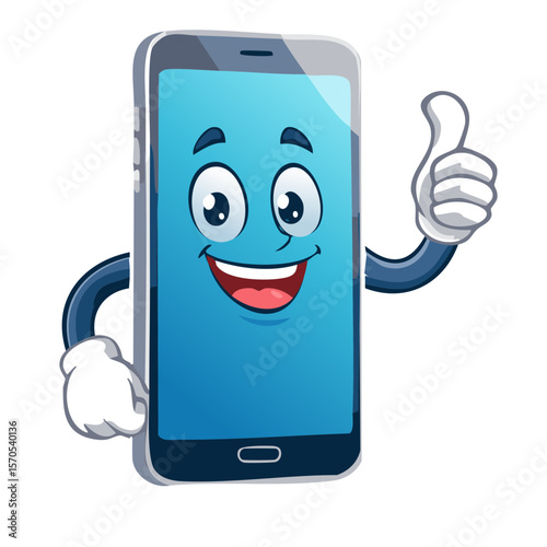 Smiling Cartoon Smartphone Giving Thumbs Up and Looking Cheerful and Friendly