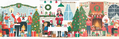 Christmas celebration with gifts and family dinner