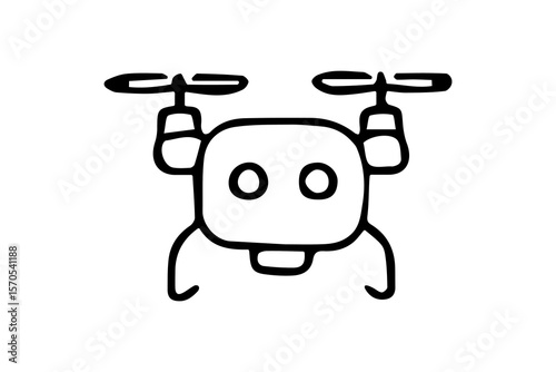 The image shows a simple black outline illustration of a drone-style robot with two propellers on a white background.