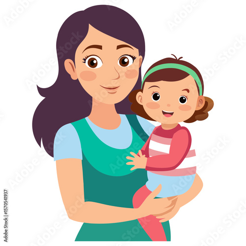 Smiling mother holding her happy baby daughter in her arms