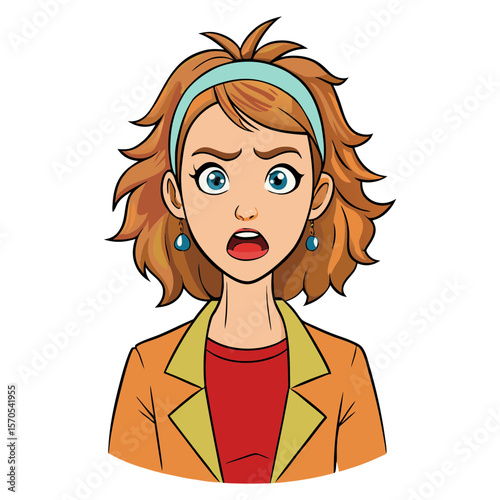 Cartoon woman expressing shock and surprise with wide eyes and open mouth