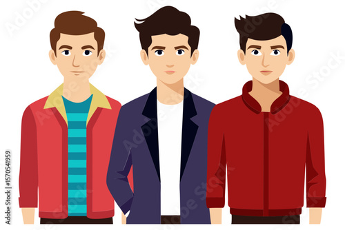 Three diverse young men posing together in casual fashion
