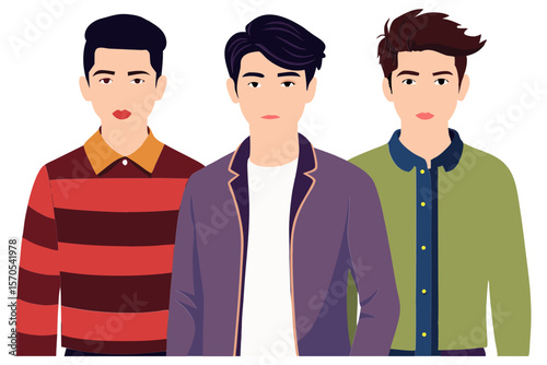 Three diverse men posed together wearing stylish casual outfits