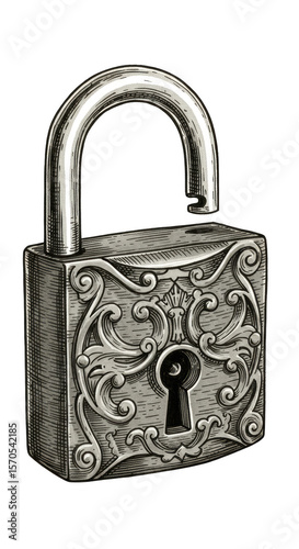 Vintage Metal Padlock Security Protection Isolated Background
