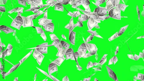 falling rain golden coin animation video green screen, Euro Rainfall Green screen, a rain of Euro with green screen.
Animation of 100 dollar bills falling on green screen or chroma key, Money rain