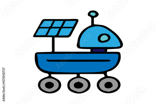 The image displays a colorful, cartoon-style illustration of a robotic rover, likely designed for exploration, set against a clean white background.