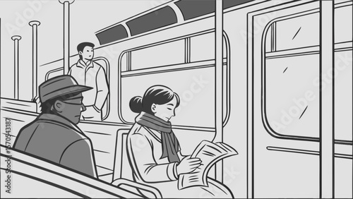 People riding the subway train