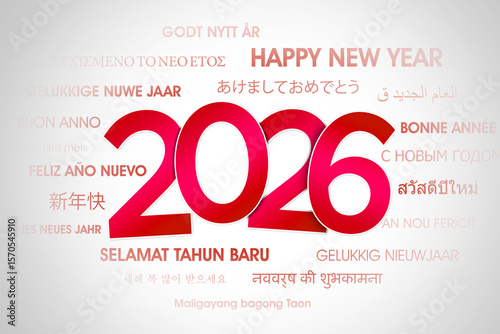 Happy New Year 2026 in Multiple Languages with Bold Typography